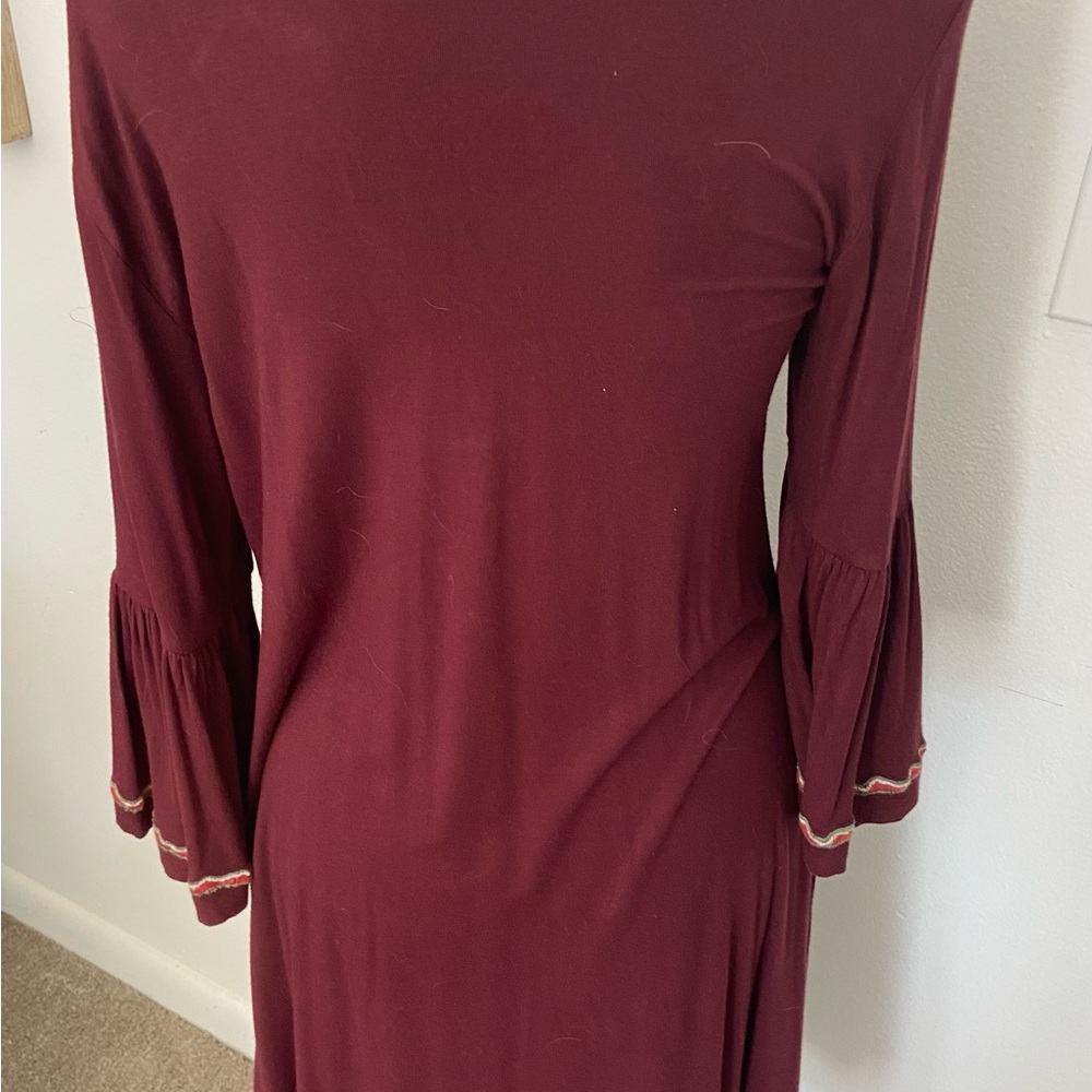 Embroidered Burgundy Boho Dress - Picture 3 of 4